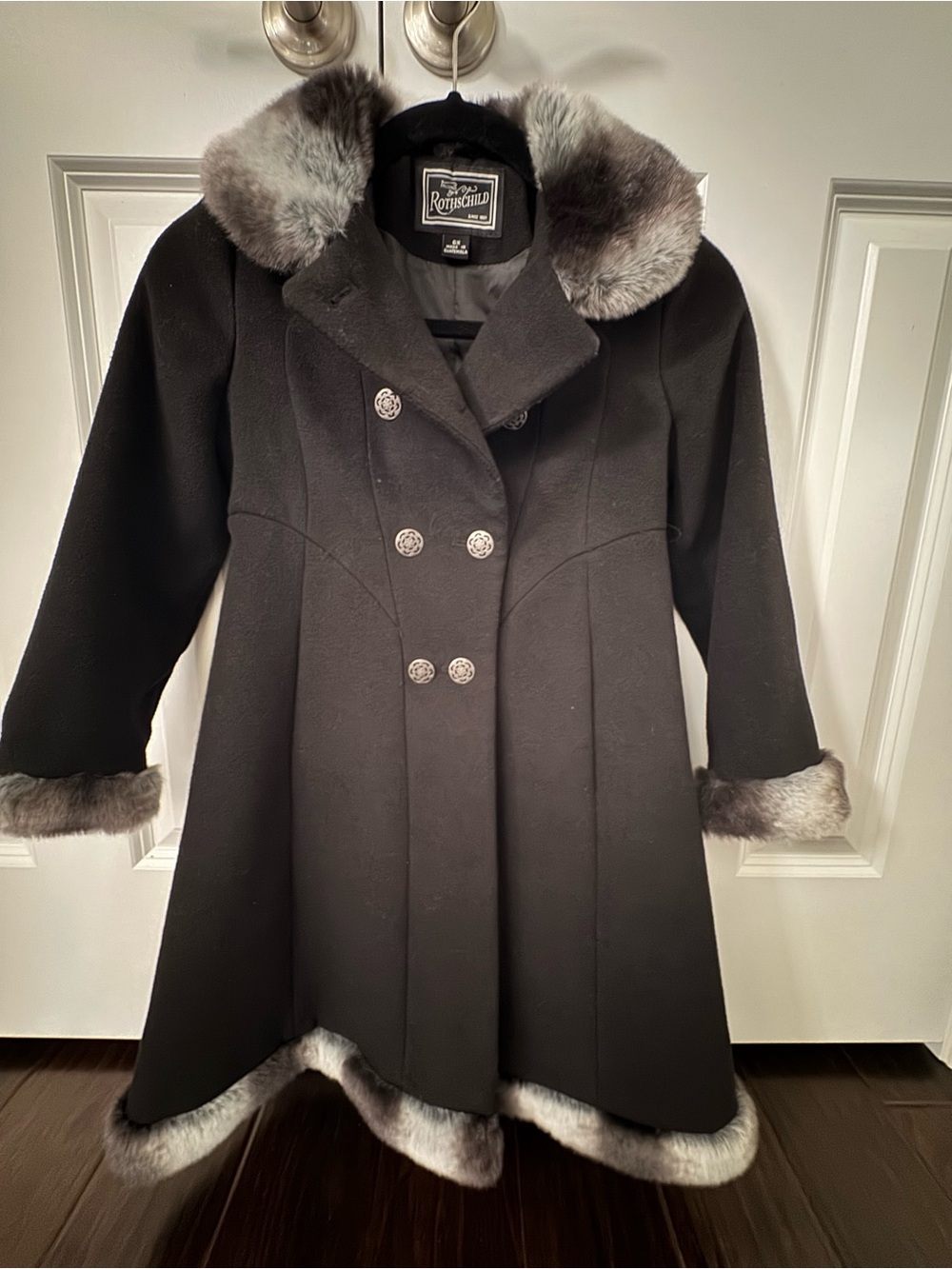 Rothschild Black Faux Fur-Trim Wool Coat